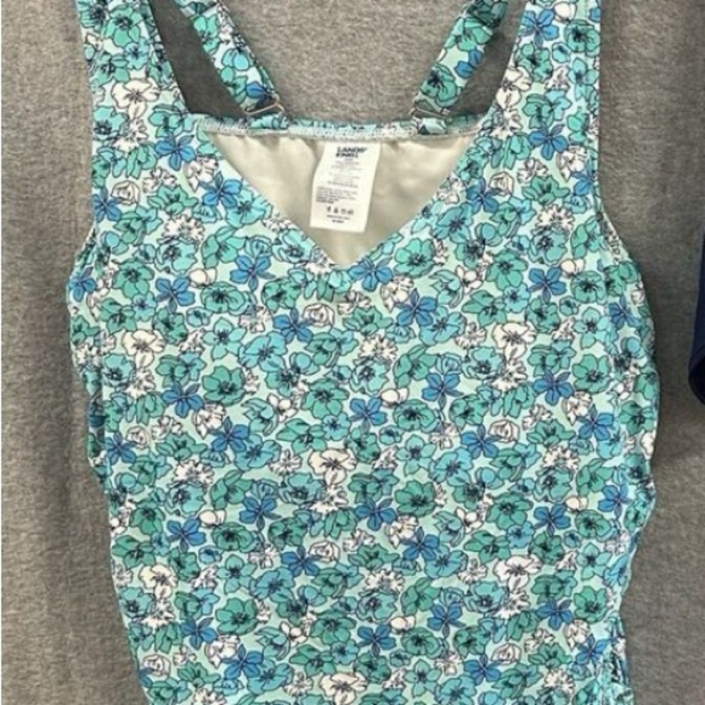 Lands' End Blue Floral Swimsuit and Navy Swim Skirt